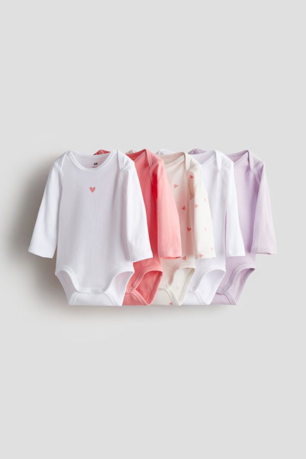 H & M - Set van 5 rompers met lange mouwen - Roze