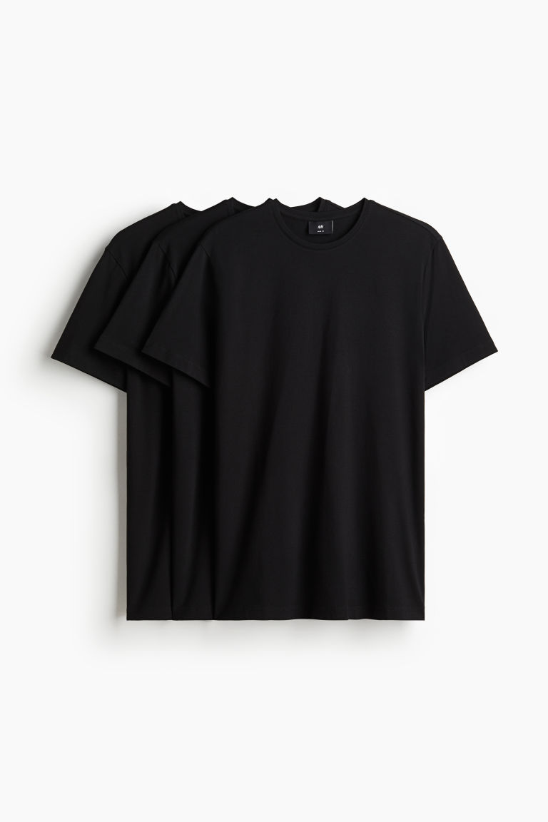 H & M - Set van 3 T-shirts - Slim Fit - Zwart