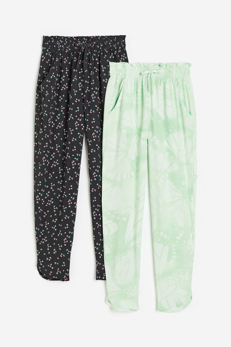 H & M - Set van 2 paperbagbroeken - Groen