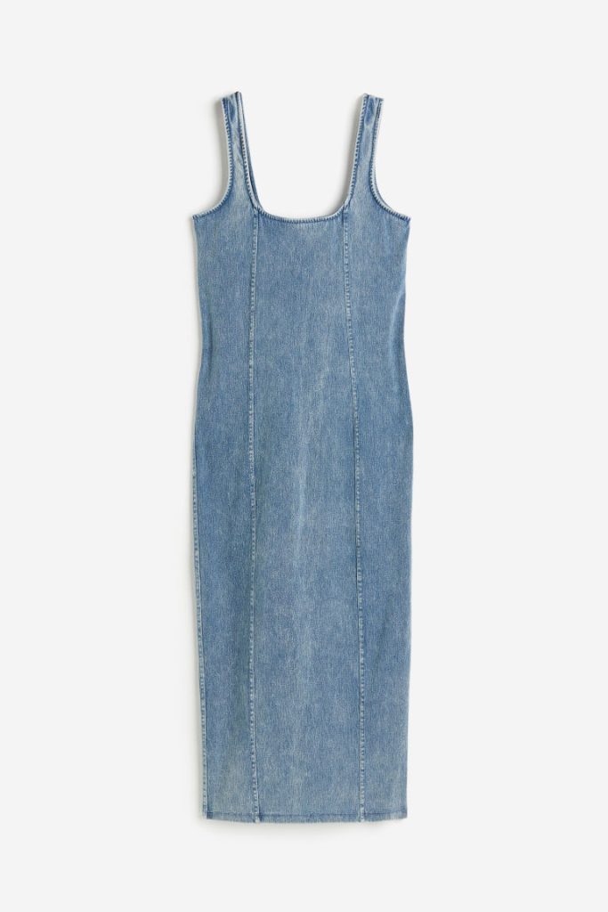 H & M - Zacht Gevormd Midi Tankjurkje - Blauw