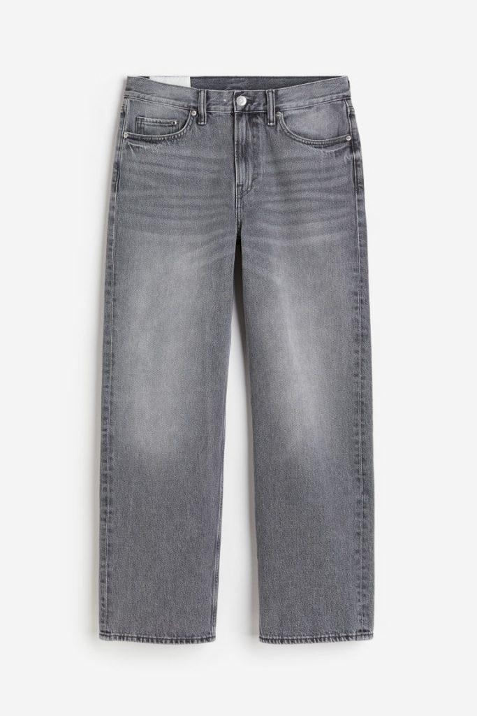 H & M - Straight Relaxed High Jeans - Grijs