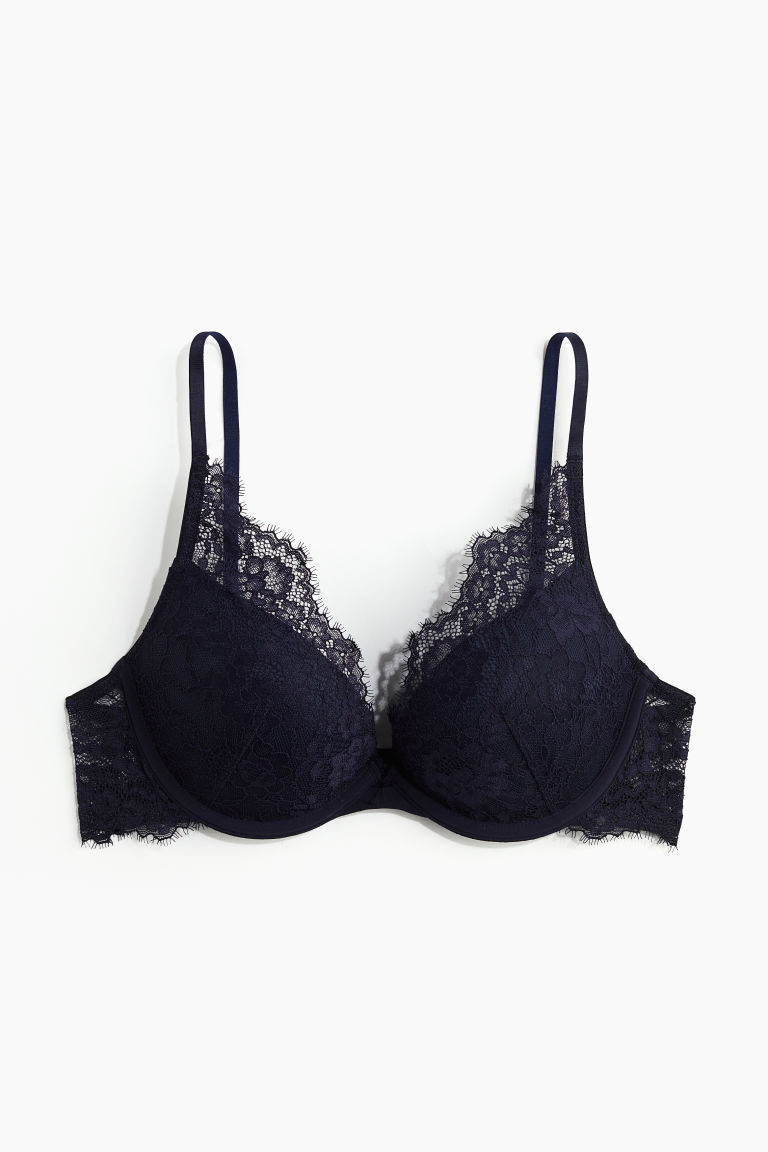 H & M - Kanten superpush-up bh - Blauw