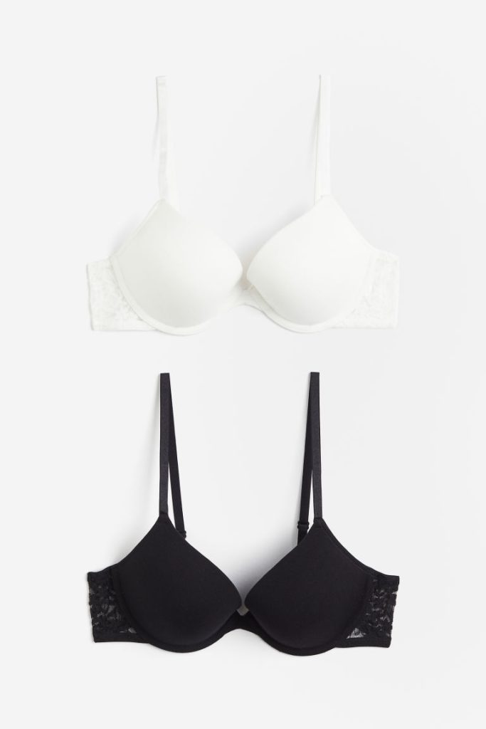 H & M - 2 katoenen push-up bh‘s - Zwart