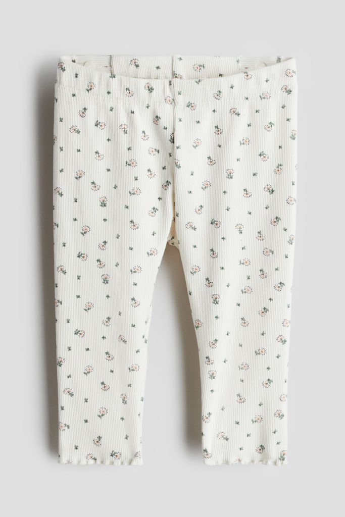 H & M - Geribde katoenen legging - Wit