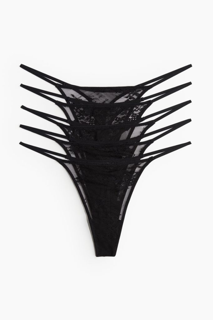 H & M - Set van 5 kanten slips - Tanga Thong - Zwart