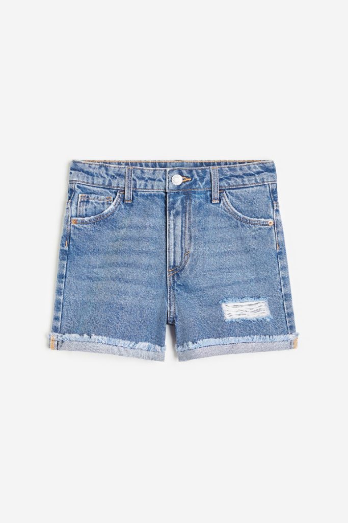 H & M - Relaxed Fit High Denim short - Blauw