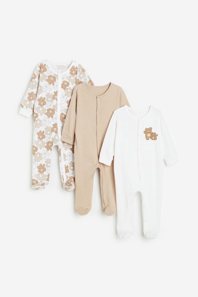 H & M - Set van 3 katoenen pyjamapakjes - Beige