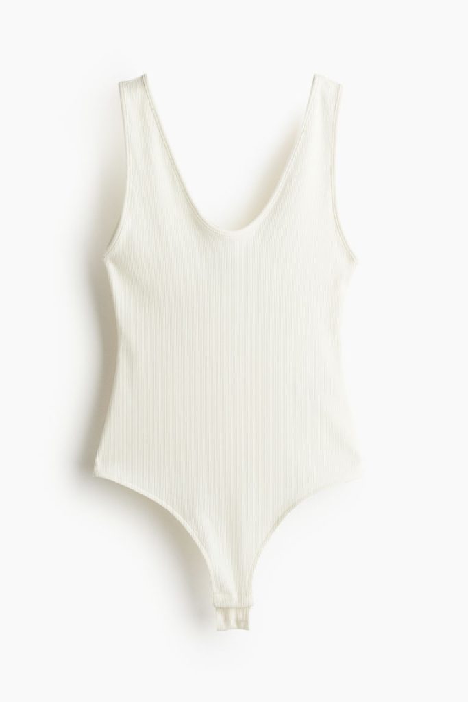 H & M - Geribde stringbody - Wit