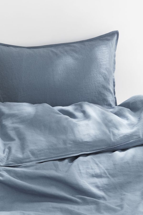 H & M - Dekbedset van linnenmix - eenpersoons - Blauw