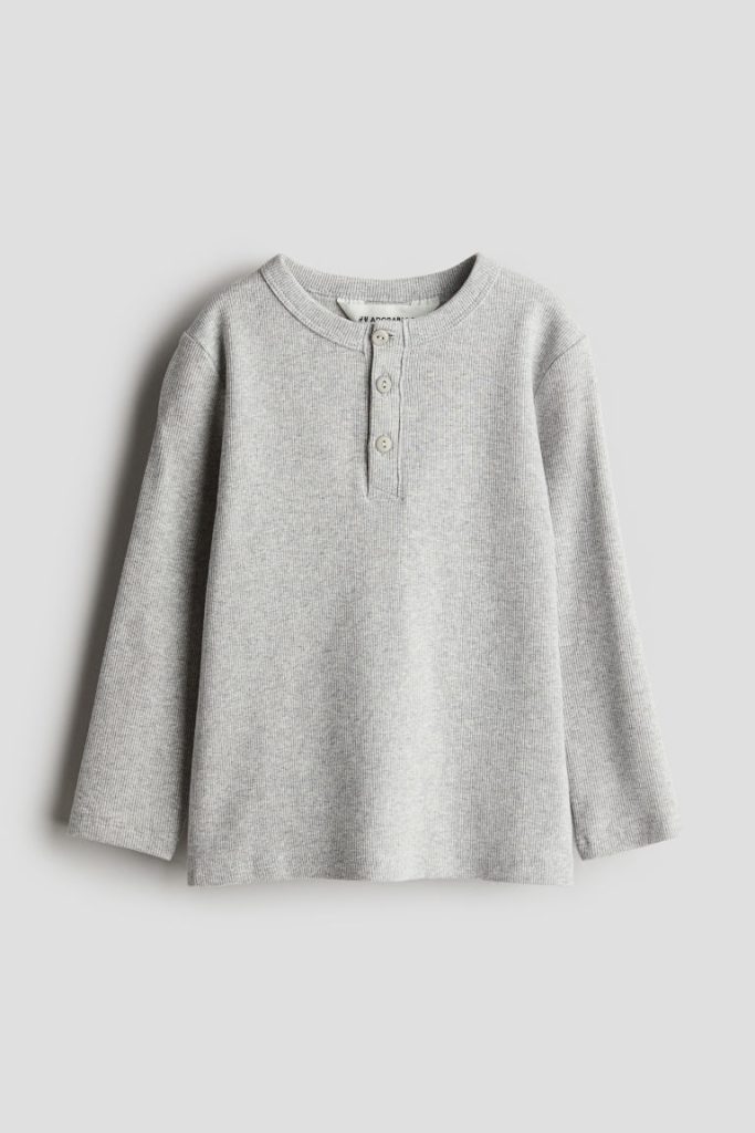 H & M - Katoenen henleyshirt - Grijs