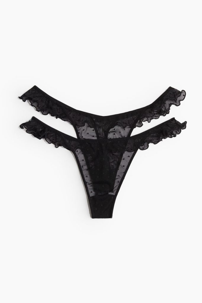 H & M - Set van 2 slips van mesh - Thong - Zwart