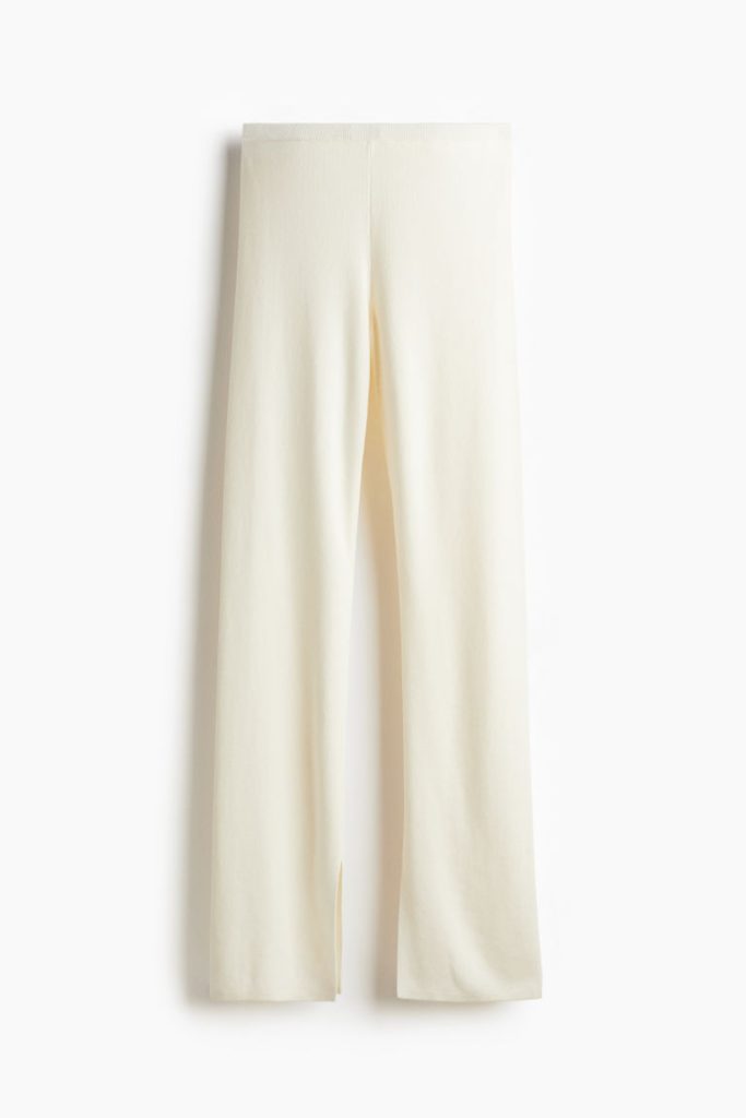 H & M - Fijngebreide flared broek - Wit