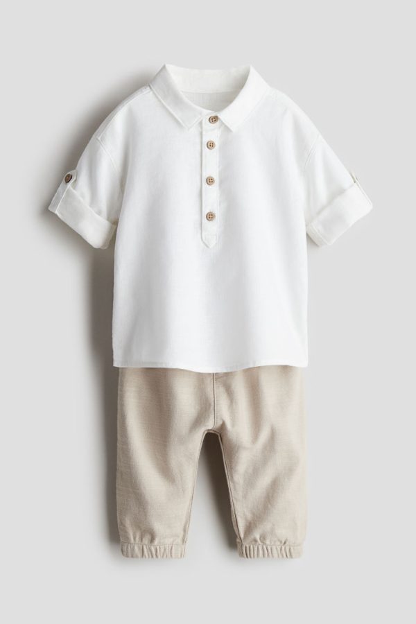 H & M - Tweedelige set - Shirt en broek - Wit