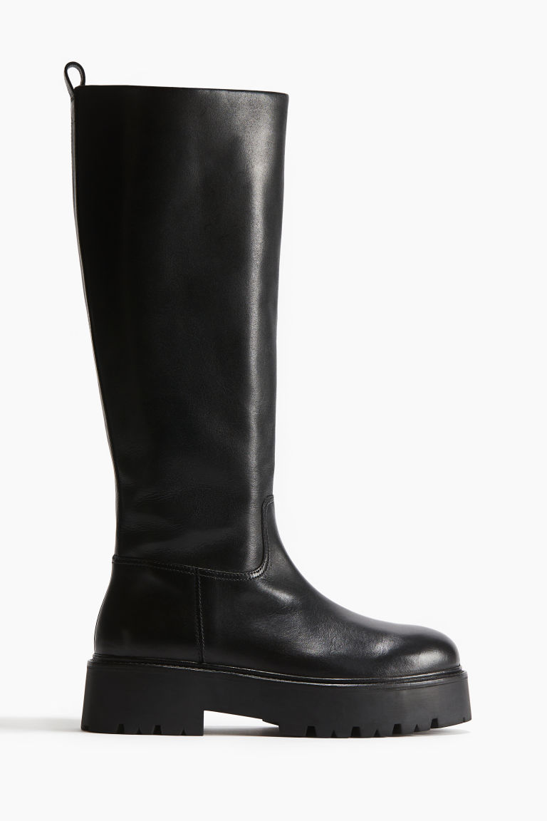 H & M - Kniehoge leren boots - Zwart