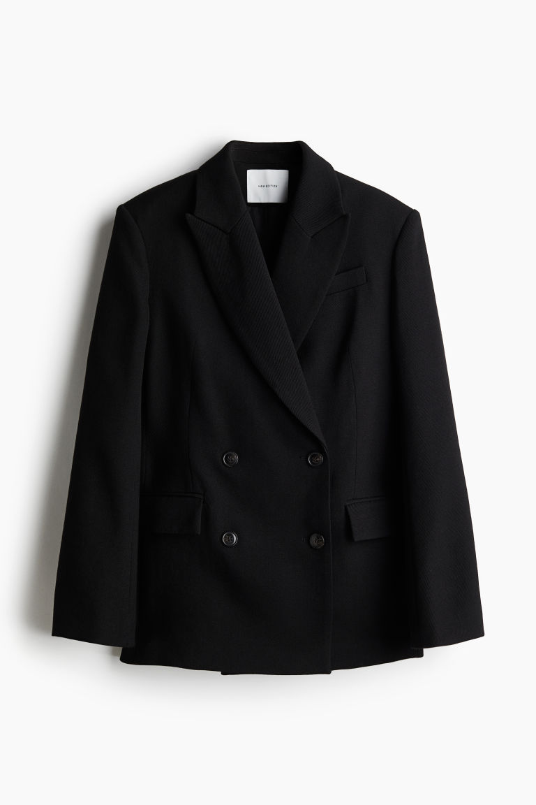 H & M - Double-breasted wollen blazer - Zwart