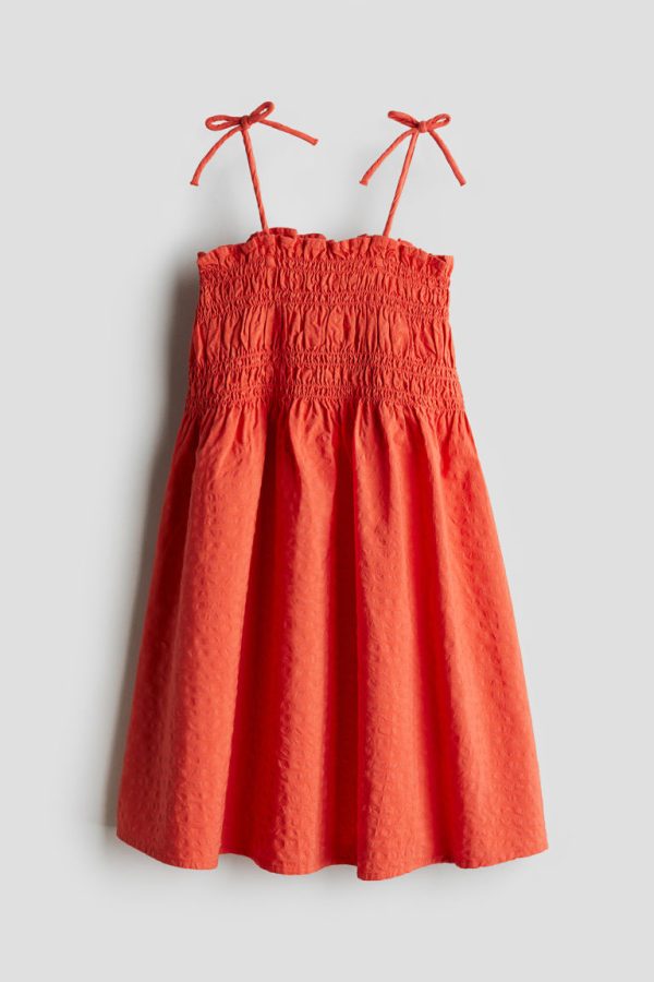 H & M - Jurk met smokwerk - Oranje