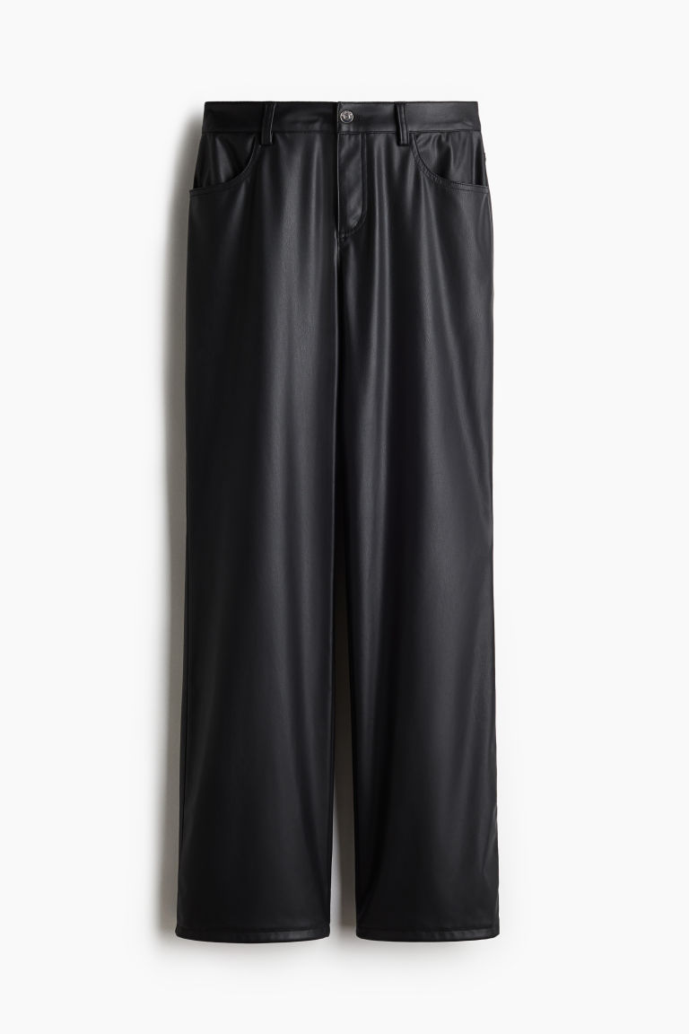 H & M - Rechte broek met coating - Zwart