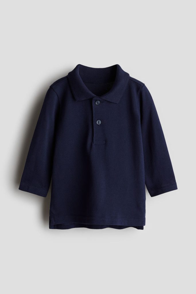 H & M - Piqué poloshirt met lange mouwen - Blauw