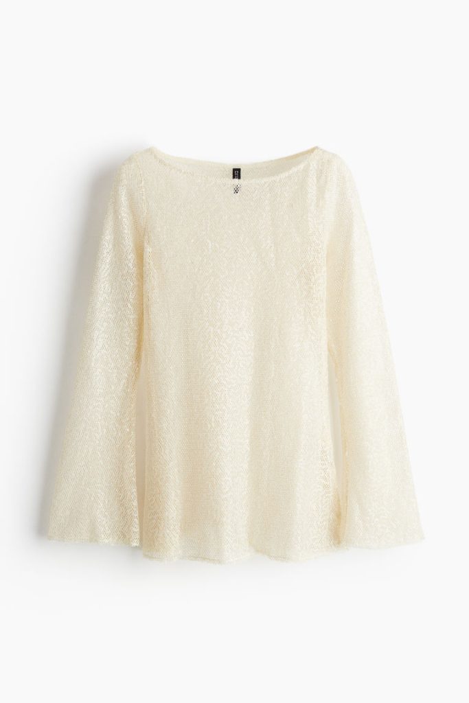 H & M - Top van mesh met pailletten - Beige