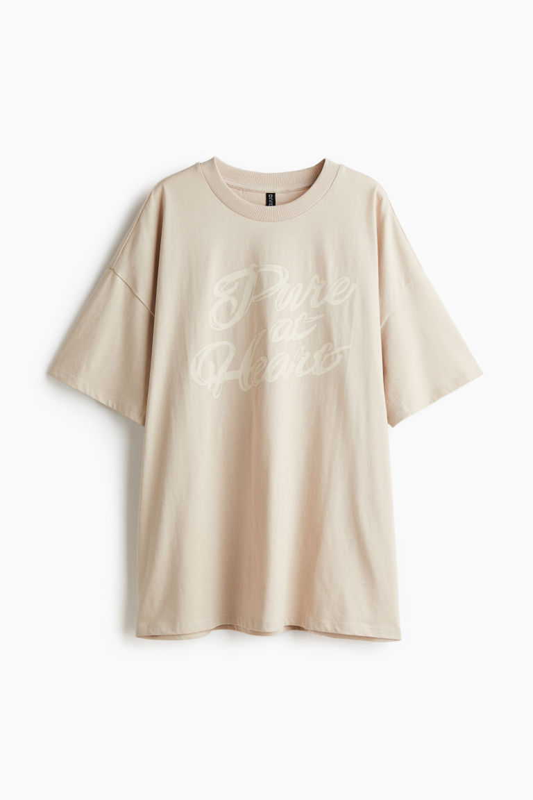 H & M - Oversized T-shirt met motief - Beige