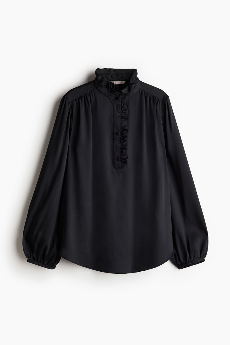 H & M - Blouse met volants - Zwart