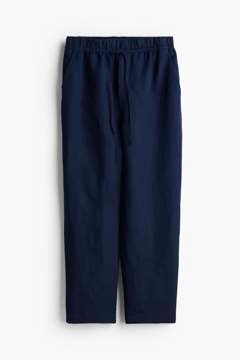 H & M - Broek van linnenmix met smal toelopende pijpen - Blauw