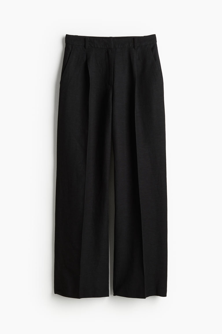 H & M - Broek van linnenmix - Zwart