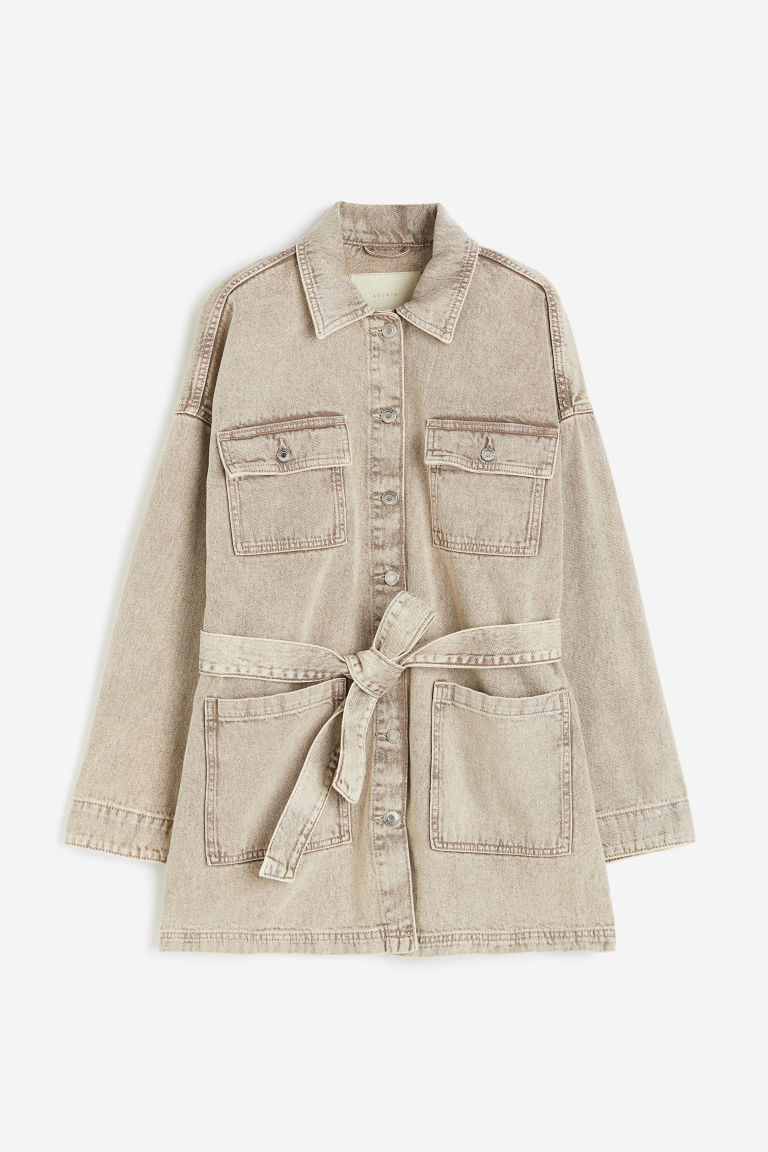 H & M - Denim jack met strikceintuur - Beige