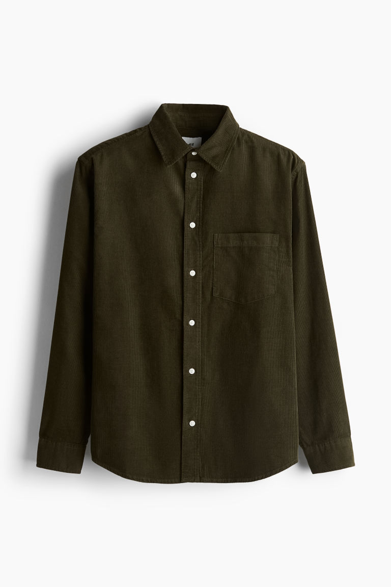 H & M - Corduroy overhemd - Regular Fit - Groen