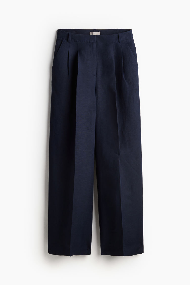 H & M - Pantalon van linnenmix - Blauw