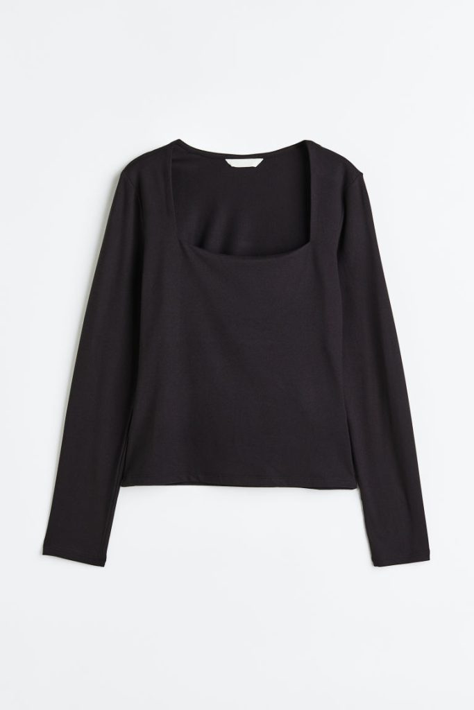 H & M - Tricot top met lange mouwen - Zwart