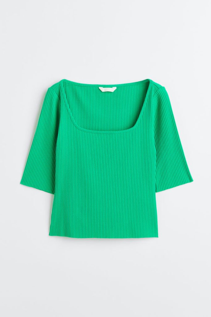 H & M - Geribde top - Groen