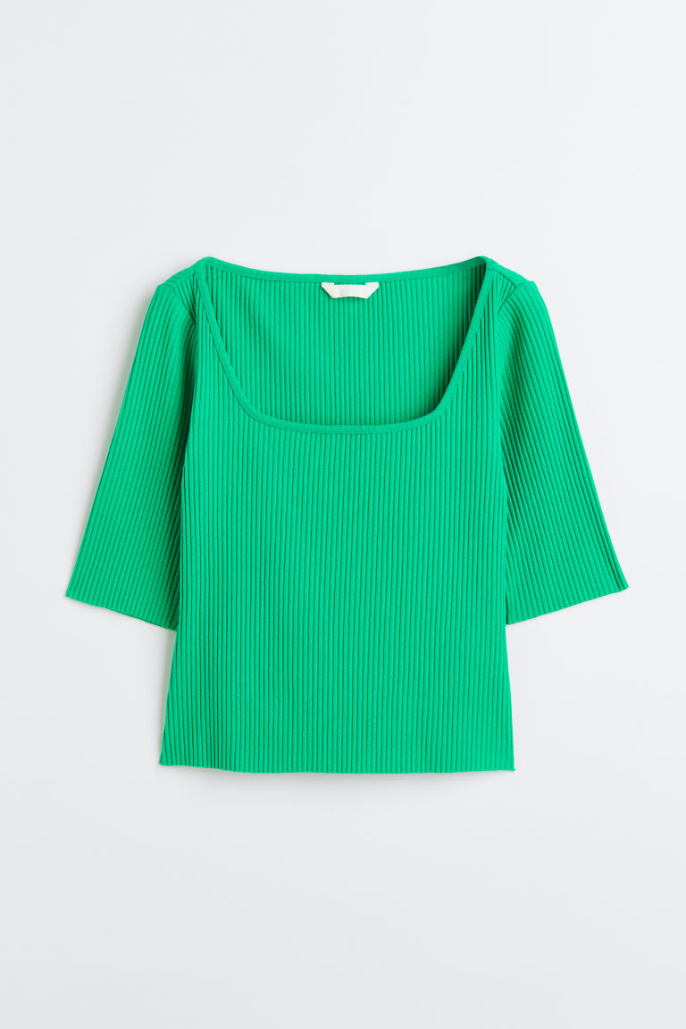 H & M - Geribde top - Groen