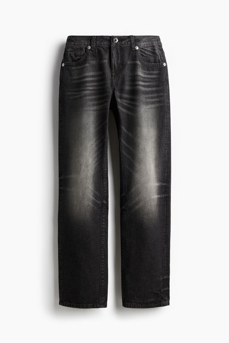 H & M - Straight Low Jeans - Zwart