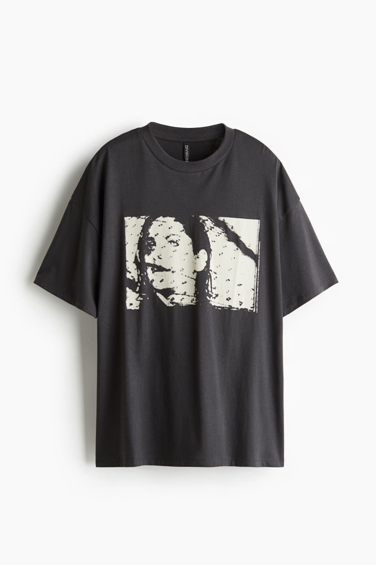 H & M - Oversized T-shirt met print - Grijs