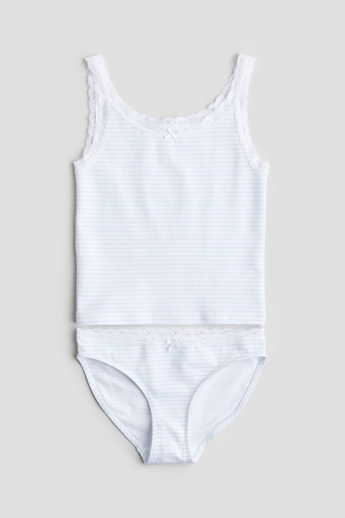 H & M - Hemd en slip van katoenen tricot - Wit