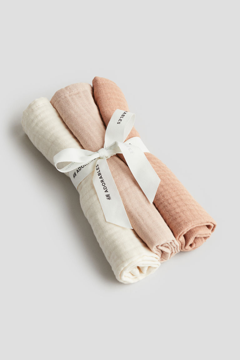 H & M - Set van 3 kleine mousseline hydrofieldoeken - Roze