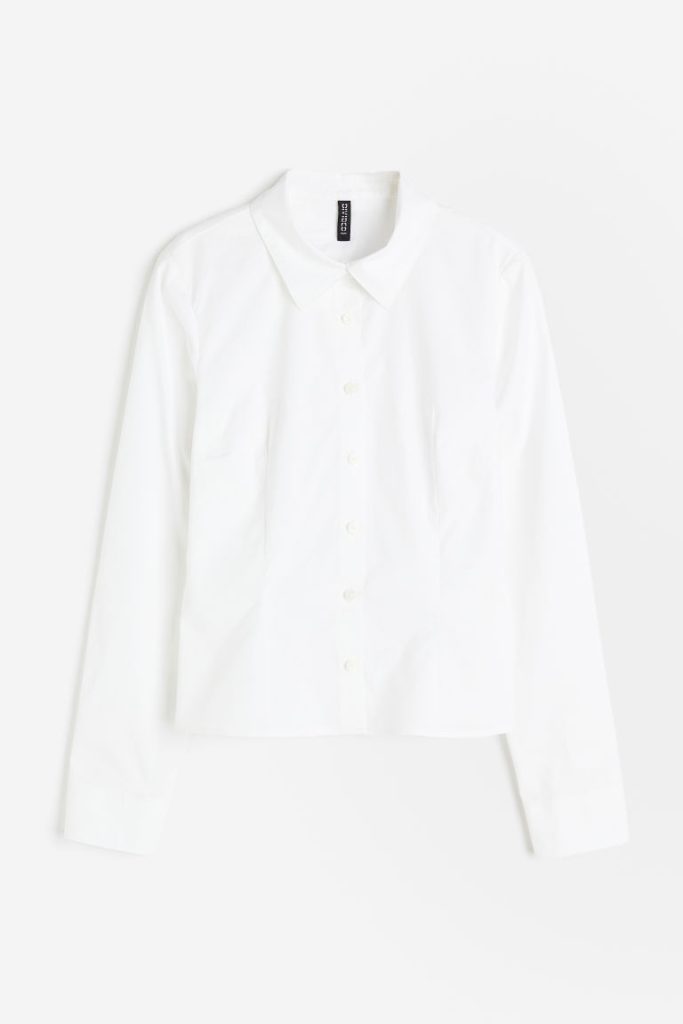 H & M - Nauwsluitende overhemdblouse van popeline - Wit