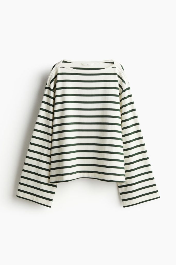 H & M - Oversized top met boothals - Groen