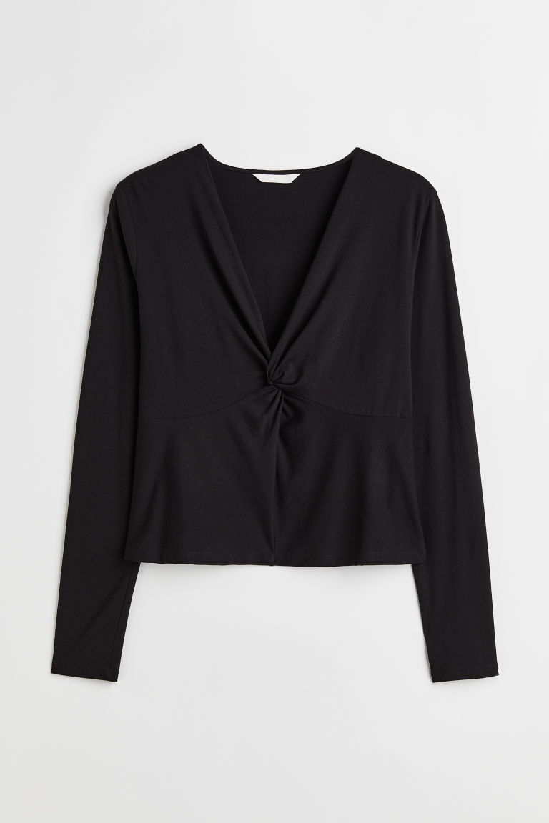 H & M - H & M+ Tricot top met geknoopt detail - Zwart