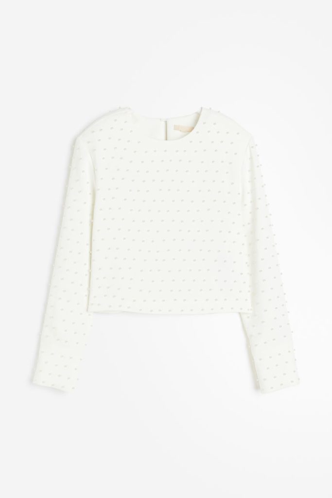 H & M - Blouse met kralenborduursel - Wit