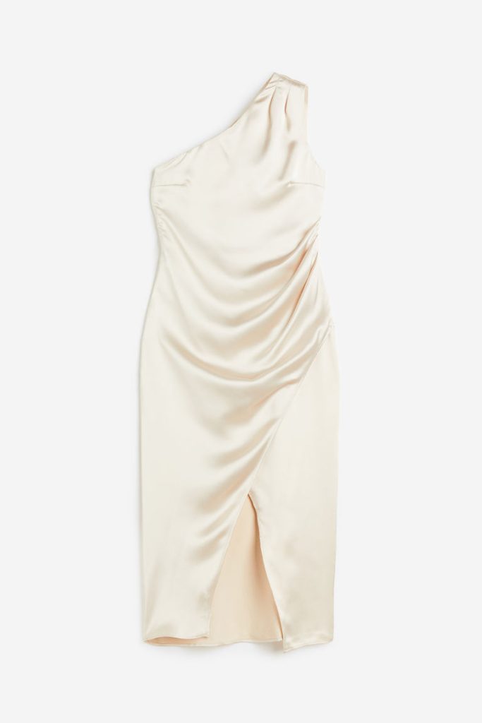 H & M - Satijnen one-shoulderjurk - Beige