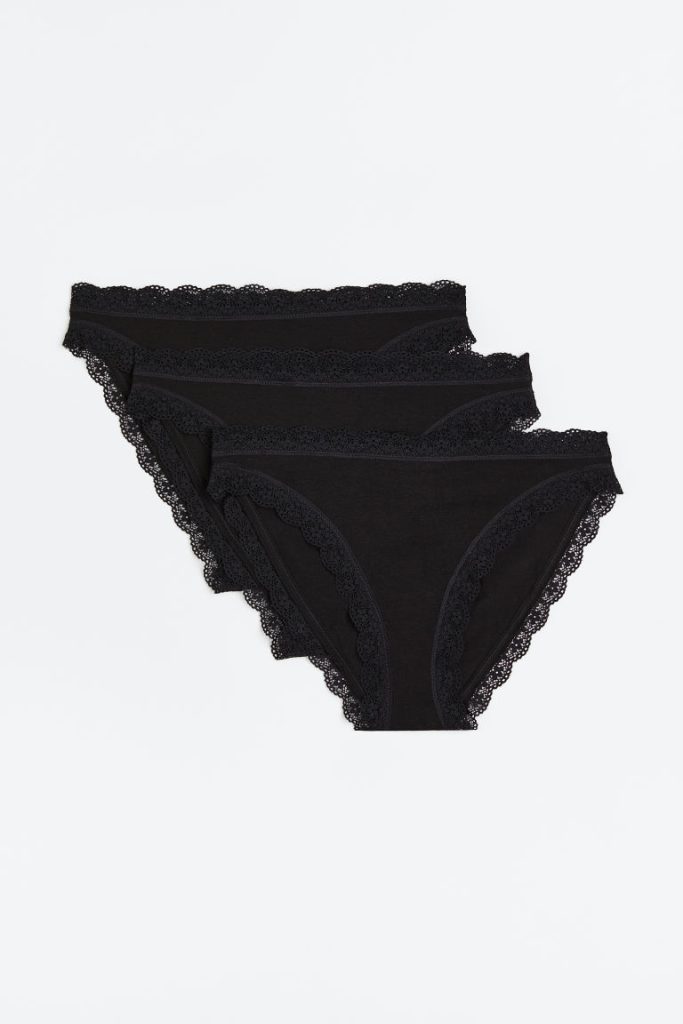 H & M - Set van 3 slips met kant - Bikinimodel - Zwart