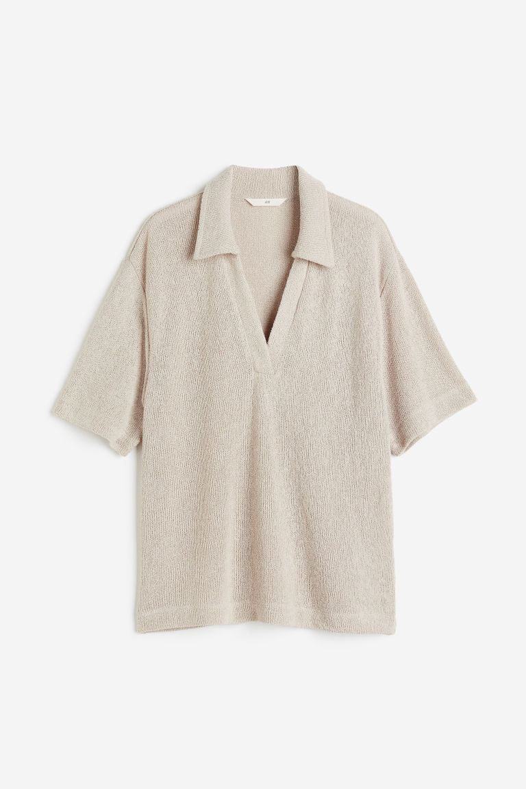 H & M - Top met kraag - Beige