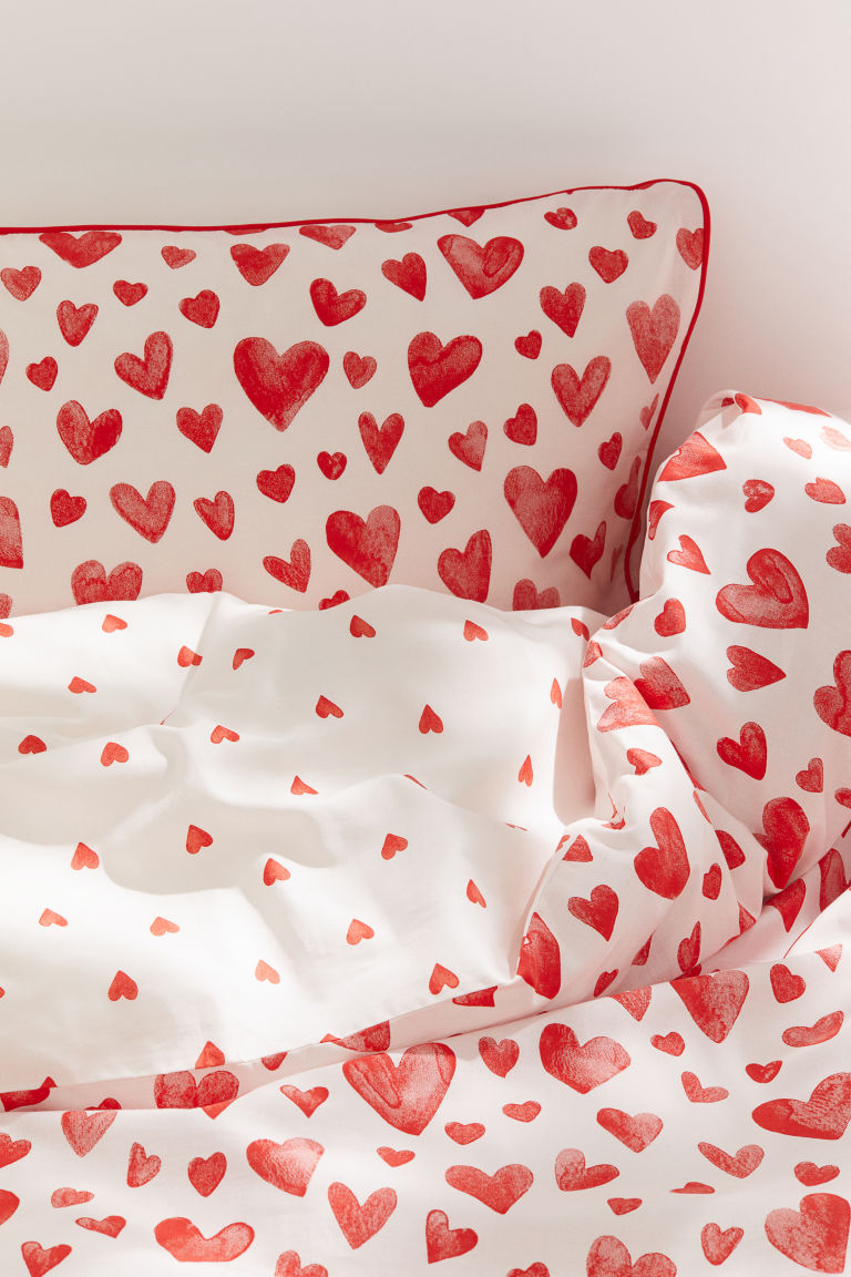 H & M - Dekbedset met hartjesdessin - eenpersoons - Rood