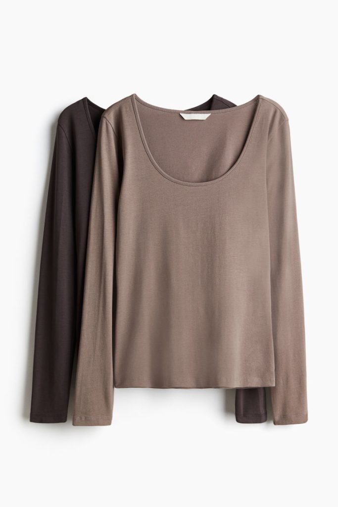 H & M - Set van 2 tricot tops - Beige