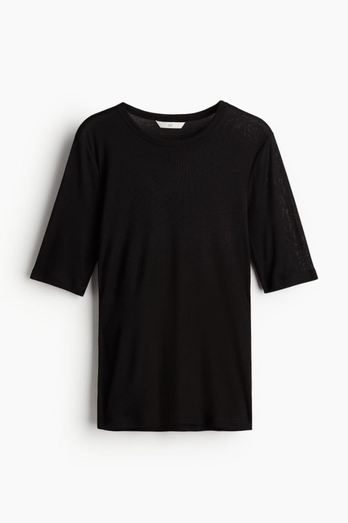 H & M - Fijngebreid T-shirt - Zwart