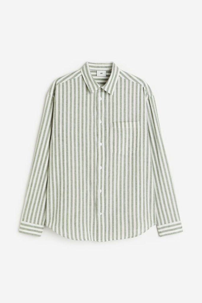 H & M - Overhemd van linnenmix - Relaxed Fit - Groen