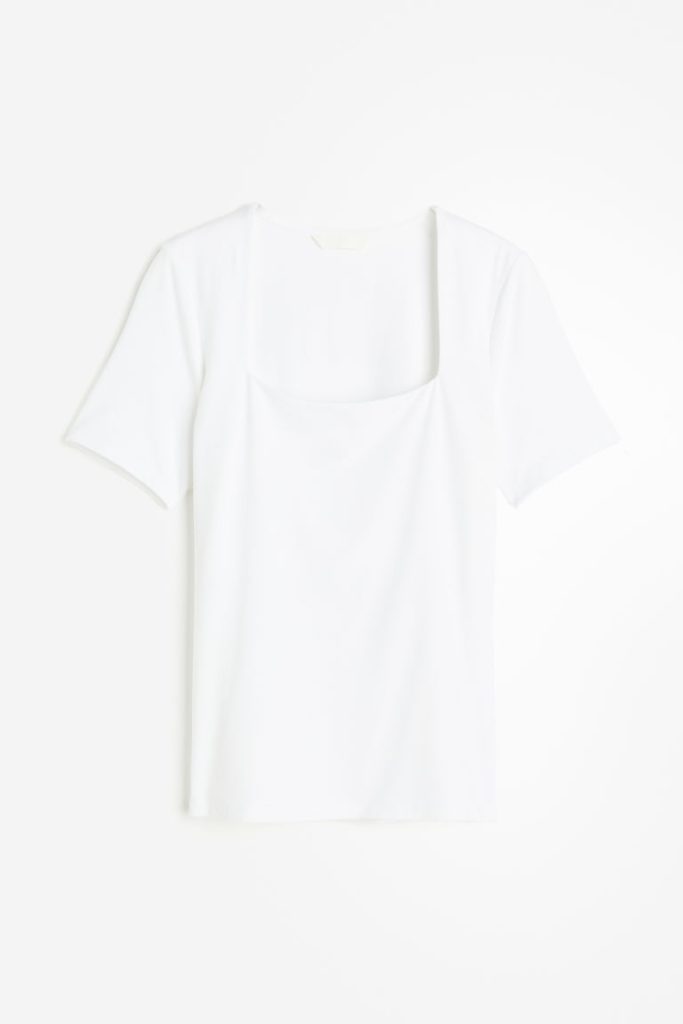 H & M - Top met vierkante hals - Wit