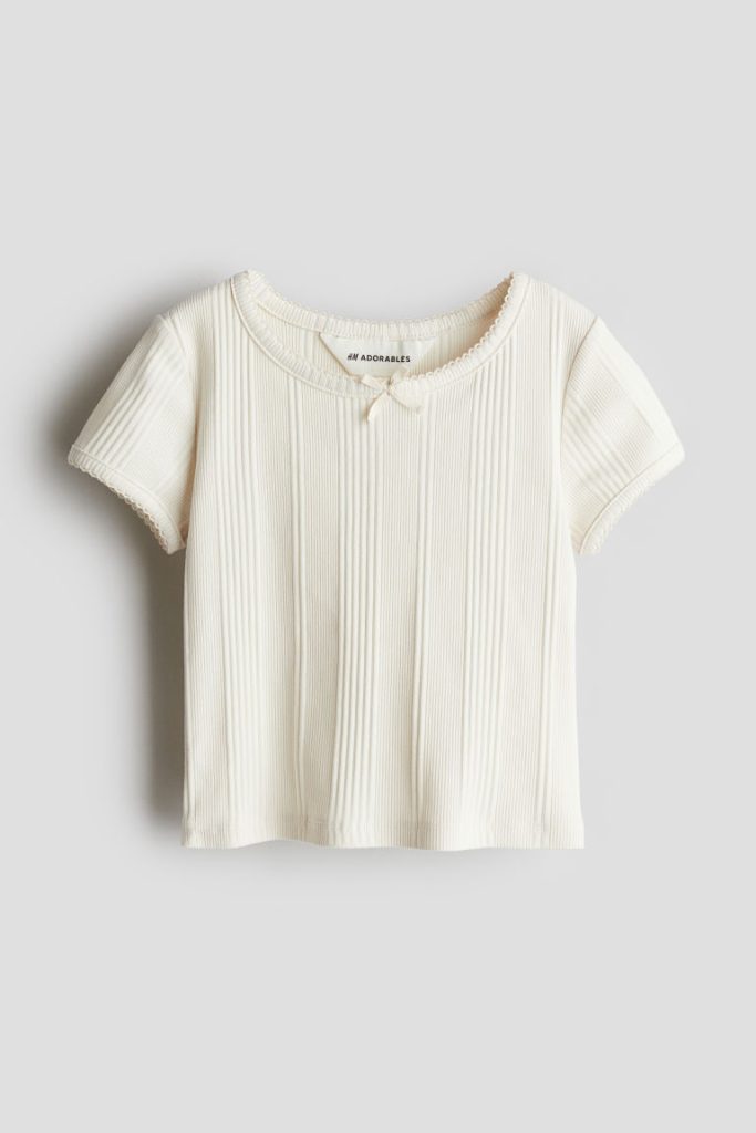 H & M - Top van katoenen ribtricot - Wit